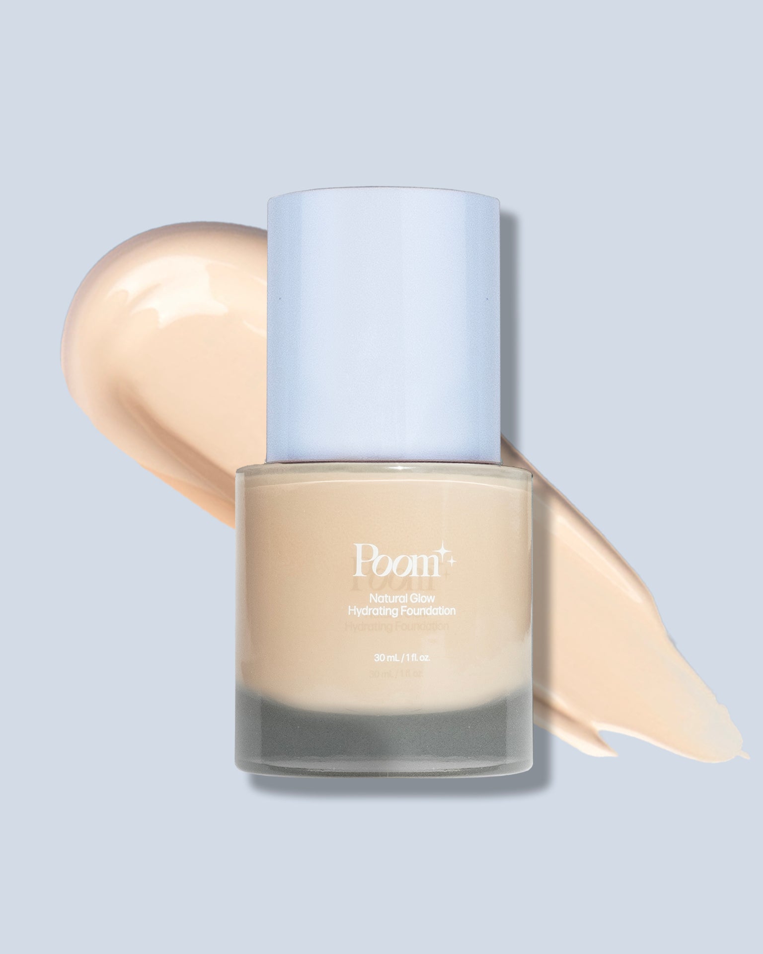 Skincare bottle with a beige color swatch on a light gray background
